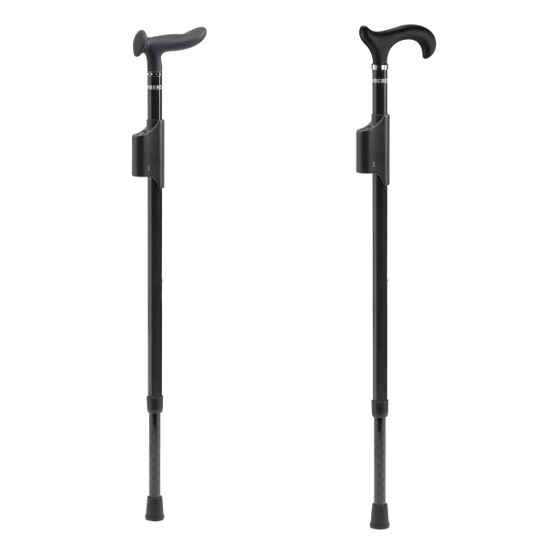 Parkinsons Cane 120 kg, Laser Light, PUSH BUTTON with two different handles and colors by Ossenberg